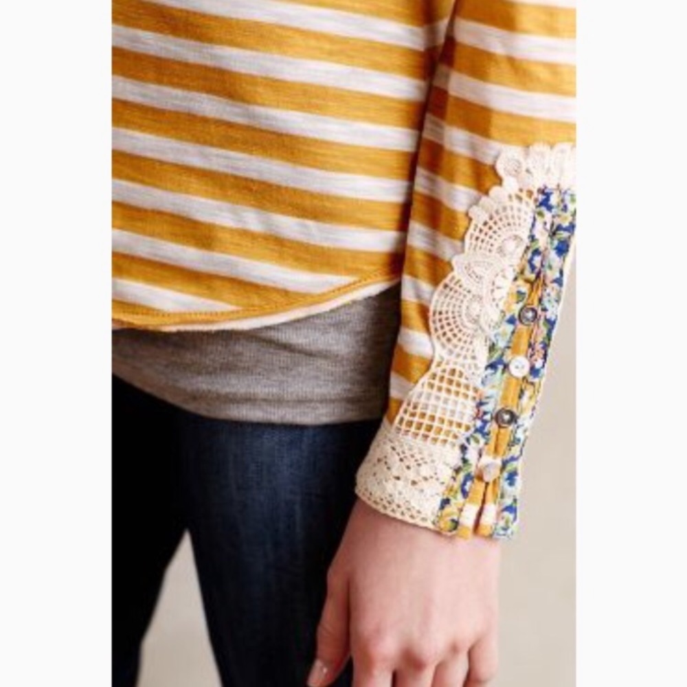 Little Yellow Button Long Sleeve Striped Tee